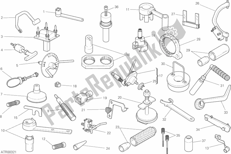 All parts for the Workshop Service Tools (engine) of the Ducati Hypermotard Hyperstrada Brasil 821 2016